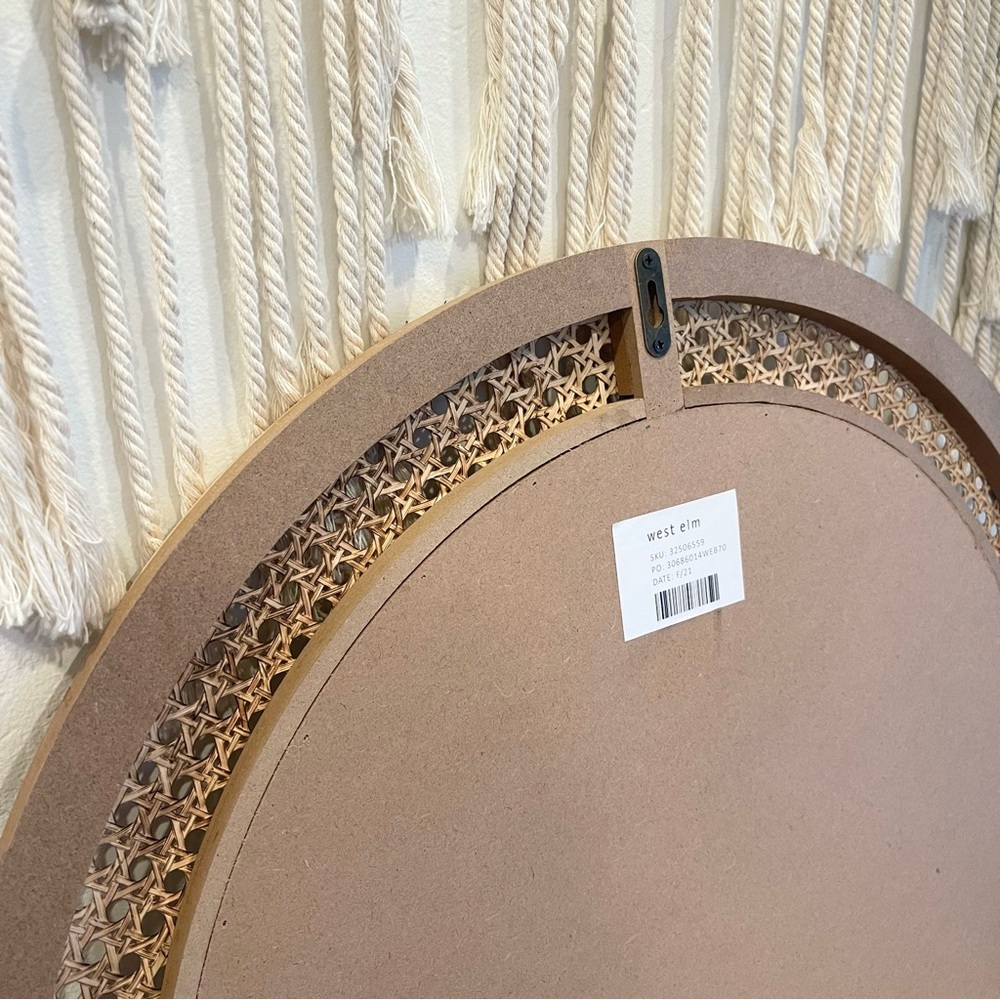 NEW West Elm Large Round Mirror Wicker Rattan Boho Wall Hanging Decor - 24” Diam - Picture 9 of 9
